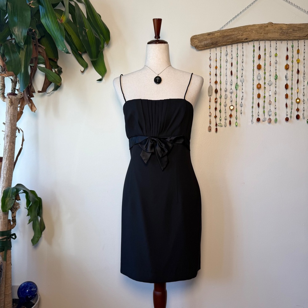 White House Black Market 90s Black Babydoll Formal Mini Dress Bow Homecoming 6